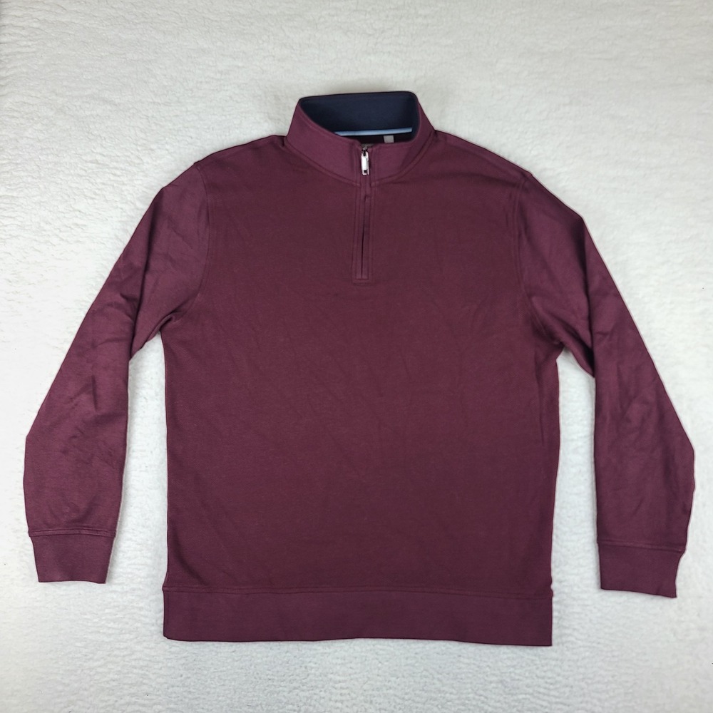 Ted Baker Sweater Mens XL Burgundy Red Solid Quarter Zip Sweatshirt Cotton Blend